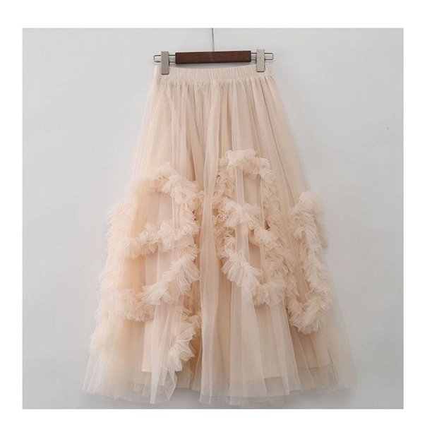 Vestido de falda de Hada de borde dulce Vintage para mujer, Falda Midi de tul de Cintura elástica de Hada de línea A, Swing grande Irregular