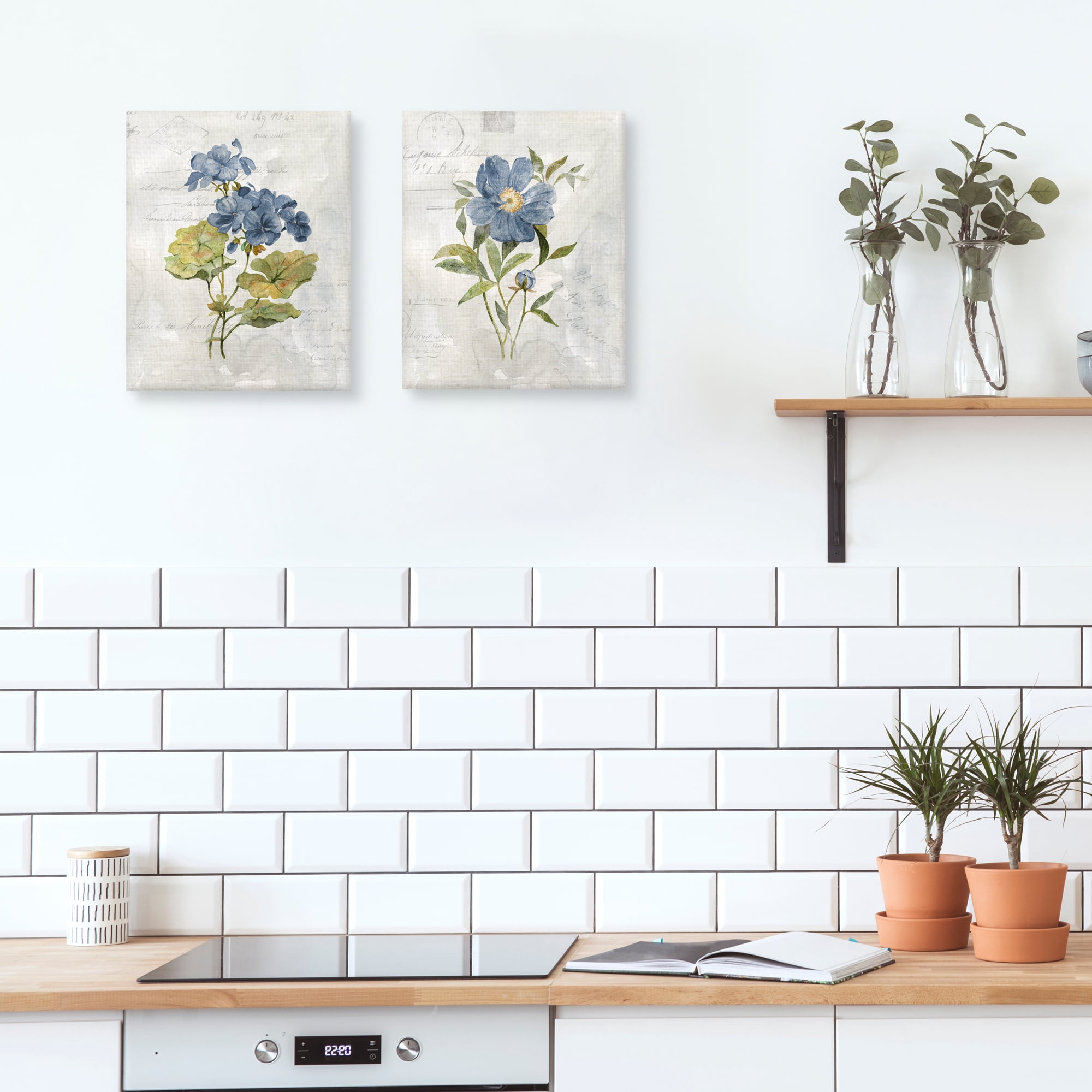 Blue Linen Geraneum & Blue Linen Poppy by Carol Robinson Set of Canvas Art Prints
