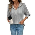 thumbnail image 3 of Sweaters for Women Fall Fashion Loose Quarter Zip Pullover Collared Long Sleeve Cable Knit Winter Clothes Gray L, 3 of 10