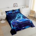 thumbnail image 4 of Erosebridal Blue Racing Car Bedding Twin Comforter Set,Abstract Lightning Down Comforter,Lightweight Reversible Bedding Sets Twin with Comforter,Extreme Sports Decor,3pcs, 4 of 8