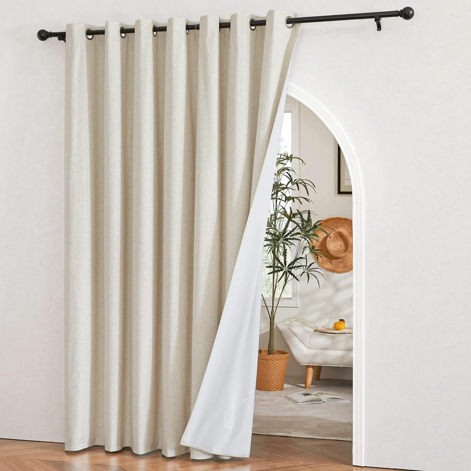 NICETOWN Natural 100% Blackout Curtain Patio Door Curtain, Thermal Insulated Sound Reducing Extra Wide Sliding Door Curtain Privacy Grommet Drapes for Living Room, 100"x95", 1 Panel
