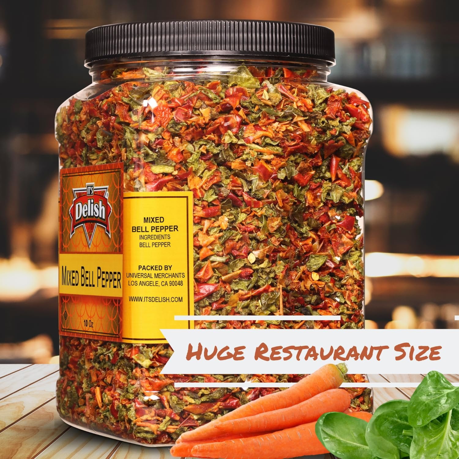 Dehydrated Dried Red and Green Bell Peppers Mix by It's Delish -  16 Oz 1 lb Jumbo Reusable Container - Sealed to Maintain Freshness - Chopped & Dried Vegetable Spice Seasoning