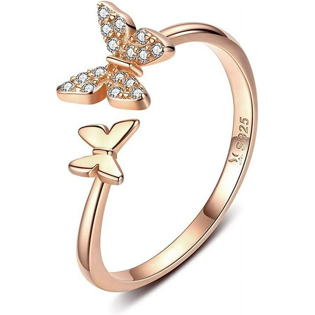 Anillos abiertos de mariposa de plata para mujeres y niñas, piedra natal ajustable, declaración de animales delicados, promesa de compromiso, anillo de boda, eternidad, joyería delicada, regalos de fiesta de Navidad brillar Electrónica