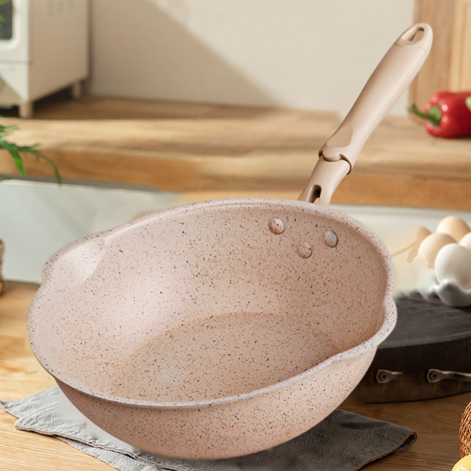 Miyuadkai Medical Stone Frying Pan, Thickened Bottom Stone Frying Pan Multifunction Non Stick Pans Deep Nougat Pot Mouth Wok Pan 20Cm, Pot*1