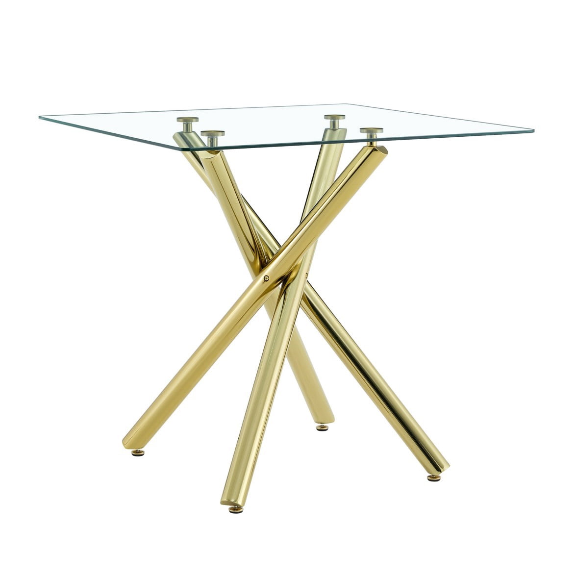 Modern Bar Table, Tempered Glass Pub Table with Electroplated Metal Cross Legs, Compact Kitchen Island Table for Home Bar, Living Room & Small Spaces, Gold