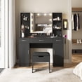 thumbnail image 2 of Vabches Modern Vanity Desk Set with Large Mirror and Stool, Large Makeup Table Set with 3 Drawers, 2 Cabinets & Storage Stool Charging Station, Adjustable Lighting Colors, 2 of 8