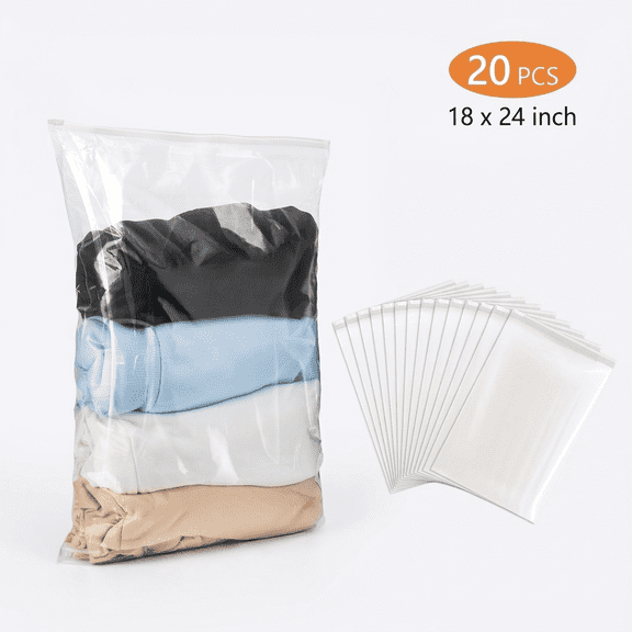 ROSEXIXI 20pcs Extra Large Clear Storage Bags, 18x24inch Heavy Duty Reclosable Plastic Pouches for Clothes Bedding Home Moving