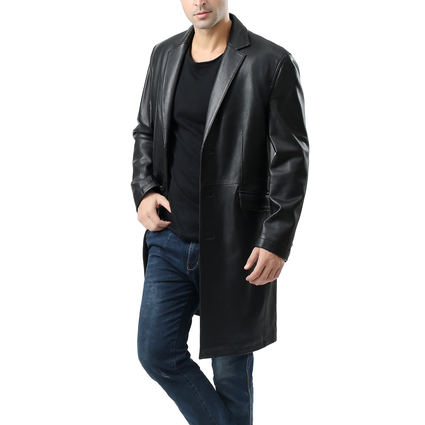 BGSD BGSD Men's New Zealand Lambskin Leather Long Coat (Regular