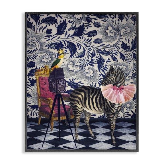 Stupell Industries Glam Vintage Camera and Safari Animals Regal Floral Pattern Black Framed Giclee Art, 16 x 20, by Erika C. Brothers