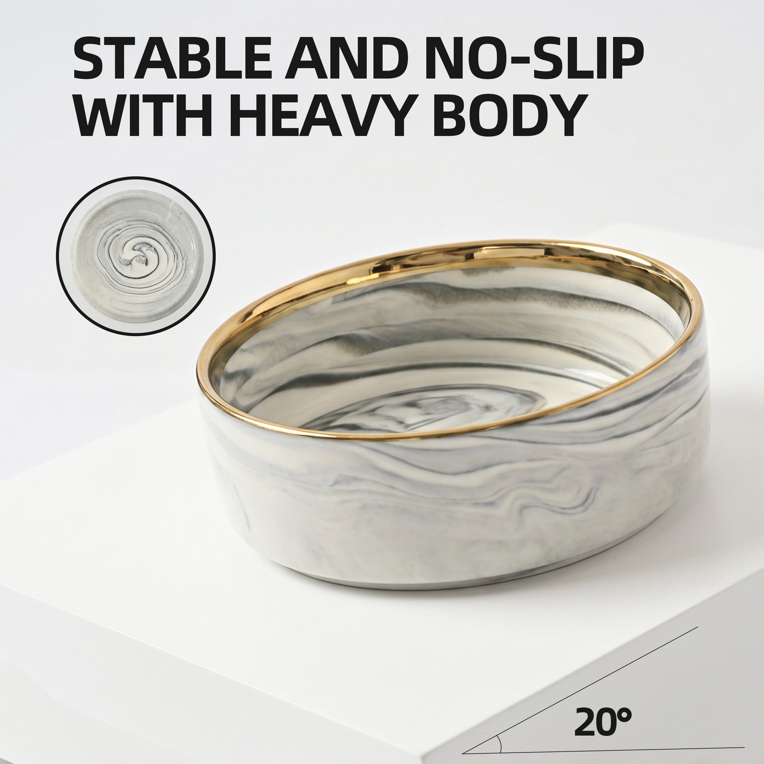 Max & Marlow Ceramic Dog Bowls Set of 2 with Gold Rim, Non-Slip Pet Food & Water Bowls for Small to Medium Dogs, 400ML & 850ML Capacity