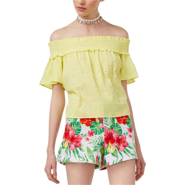The Edit By Seventeen Blusa sin hombros para mujer, amarillo, pequeño