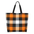 thumbnail image 1 of Balery Orange Plaid Bolsa Tote Estilo Estético con Cremalleras, Bolsa de Hombro, Bolsa de Compras Grande y Plegable, 1 of 8