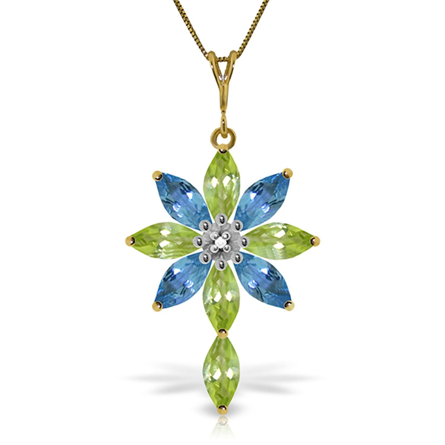 ALARRI 1.06 Carat 14K Solid White Gold Flower Necklace Citrine Peridot with 20 Inch Chain Length