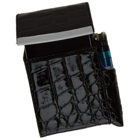 Crocodile Alligator Genuine Leather - Crocodile Pattern Genuine Leather Cigarette Case Holder with Lighter Pocket 92812CR (C)