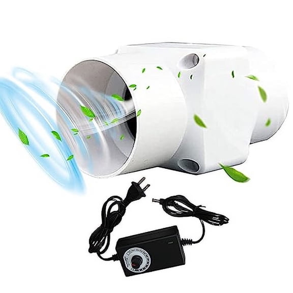 2'' Inline Duct Fan with Power Supply,Bathroom Exhaust Fan Kitchen 12V 6W Mini Blower for Office Hall Hydroponic Kitchen