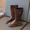 thumbnail image 6 of Lovzfmll Girls Boots, Fall Winter Fashion Bow Knot Mid Calf Leather Boots, Round Toe Chunky Heel Cute Princess Shoes for Kids 4-4.5 Years, Brown, 6 of 8