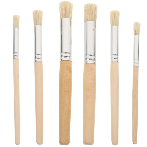 Set de 6 pinceles profesionales para pintura acrílica, acuarela y óleo, con punta redonda, cerdas de nailon y mango de madera.