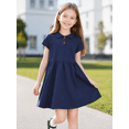 thumbnail image 3 of HILEELANG 4-13T Big Girls' Navy Blue Short Sleeve Polo Dress with Pockets, School Uniform Casual Dress for Kids,8-9Y, 3 of 13