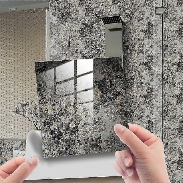 Azulejos adhesivos de cristal con efecto mármol gris imitación, ligero y elegante, para pared o suelo, decoración del hogar, 30 x 30 cm, 10 unidades.