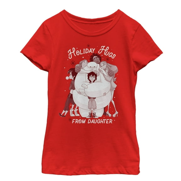 Girl's Big Hero 6 Holiday Hugs From Daughter  Graphic Tee Red X Large