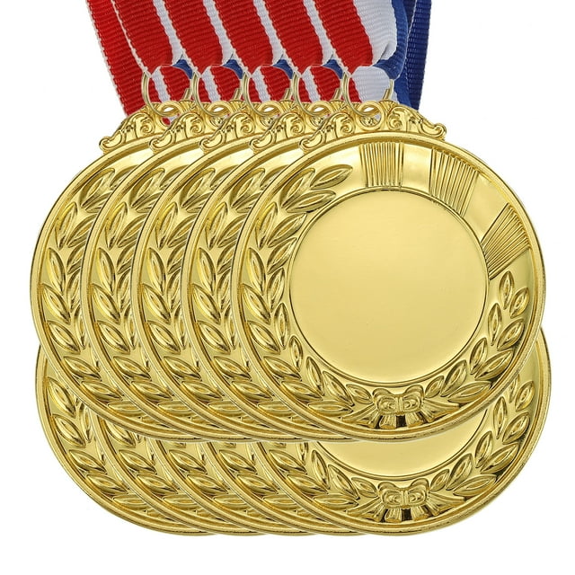 Unique Bargains Blank Award Medals, 10 Pack Gold Award Medal with Neck Ribbon, Make Your Medals Kit