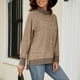 thumbnail image 4 of Blusa de mujer manga larga cuello alto ajuste casual blusa de puño de bloque de color caqui XL, 4 of 8