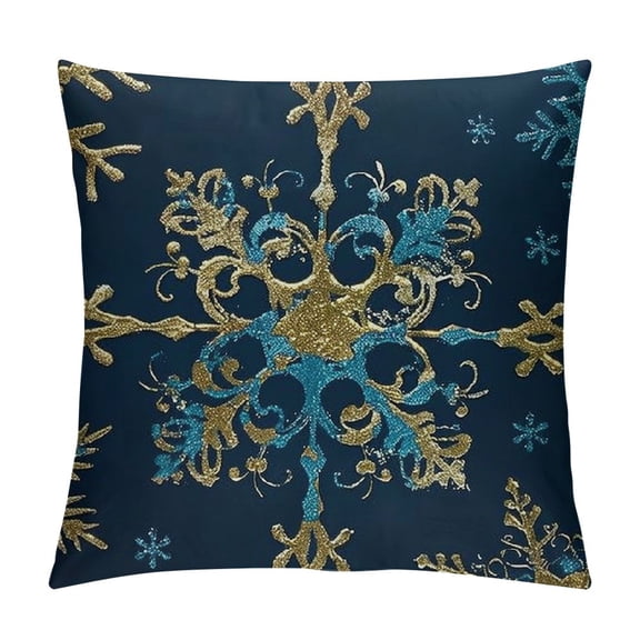 PHYHOO Merry Christmas Bright Decorative Throw Pillow Covers, Xmas Trees Snowflakes Blue Outdoor Home Decor, Winter Holiday Snow Golden Sofa Cushion Case White