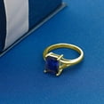 thumbnail image 3 of Gem Stone King 18K Yellow Gold Plated Silver Blue Created Sapphire Solitaire Engagement Ring for Women (2.70 Cttw, Emerald Cut 9X7MM, Gemstone September Birthstone, Size 7), 3 of 4
