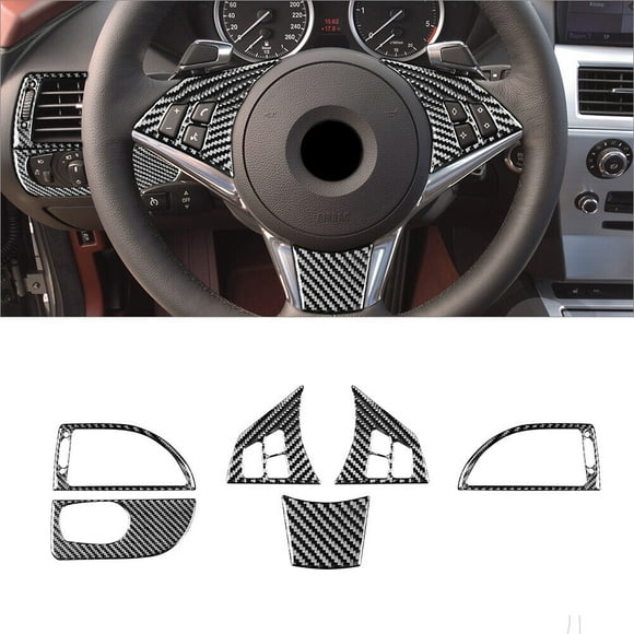 6x Carbon Fiber Steering Wheel Set Cover Trim for BMW 6Series E63 E64 2004-2010