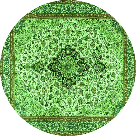 Ahgly Company Indoor Round Medallion Green Traditional Area Rugs, 6' Round