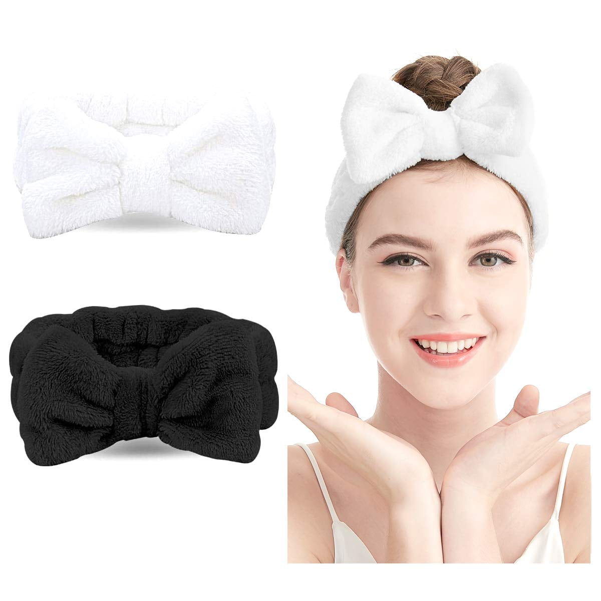 Spa Headband 2 Pack Bow Hair Band Women Facial Makeup Head Band Soft