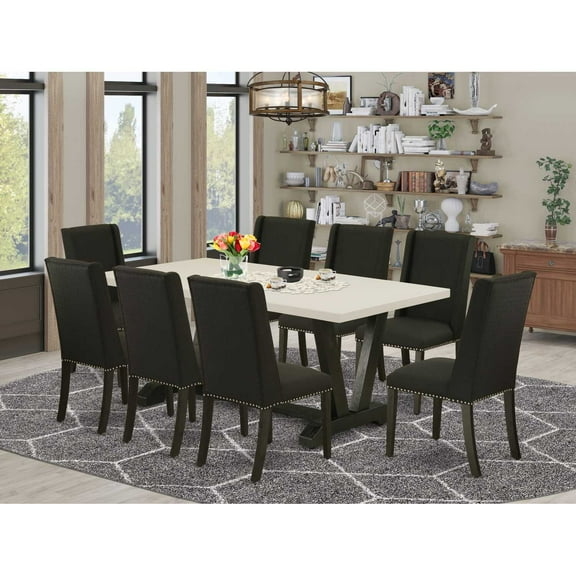 East West Furniture V-Style 9-piece Wood Dining Table Set in Dahlia Purple
