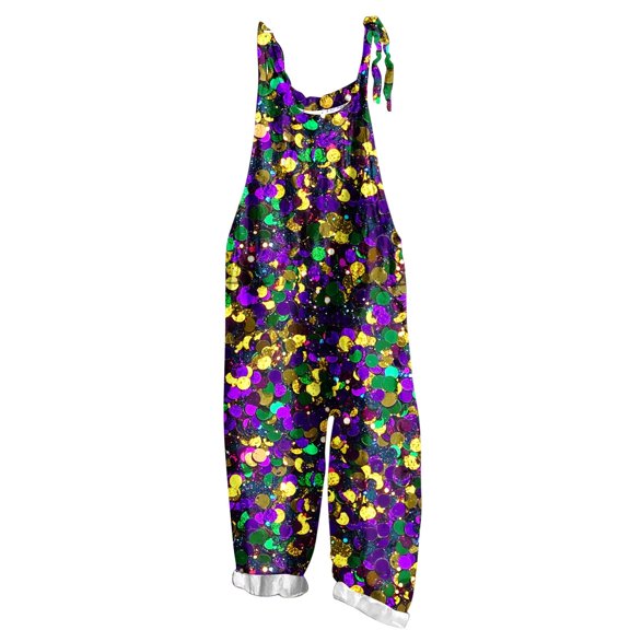 Lovzfmll Women's Jumpsuit, Square Neck Sleeveless with Festival Print, Streetwear Wide Leg Ankle Length Jumpsuit Purple, S