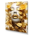 thumbnail image 2 of Designart "Woman Portrait in White and Gold with Leaves I" Fashion Canvas Wall Art - Glam Gold Fashion Woman Entryway Wall Art Print, 2 of 6