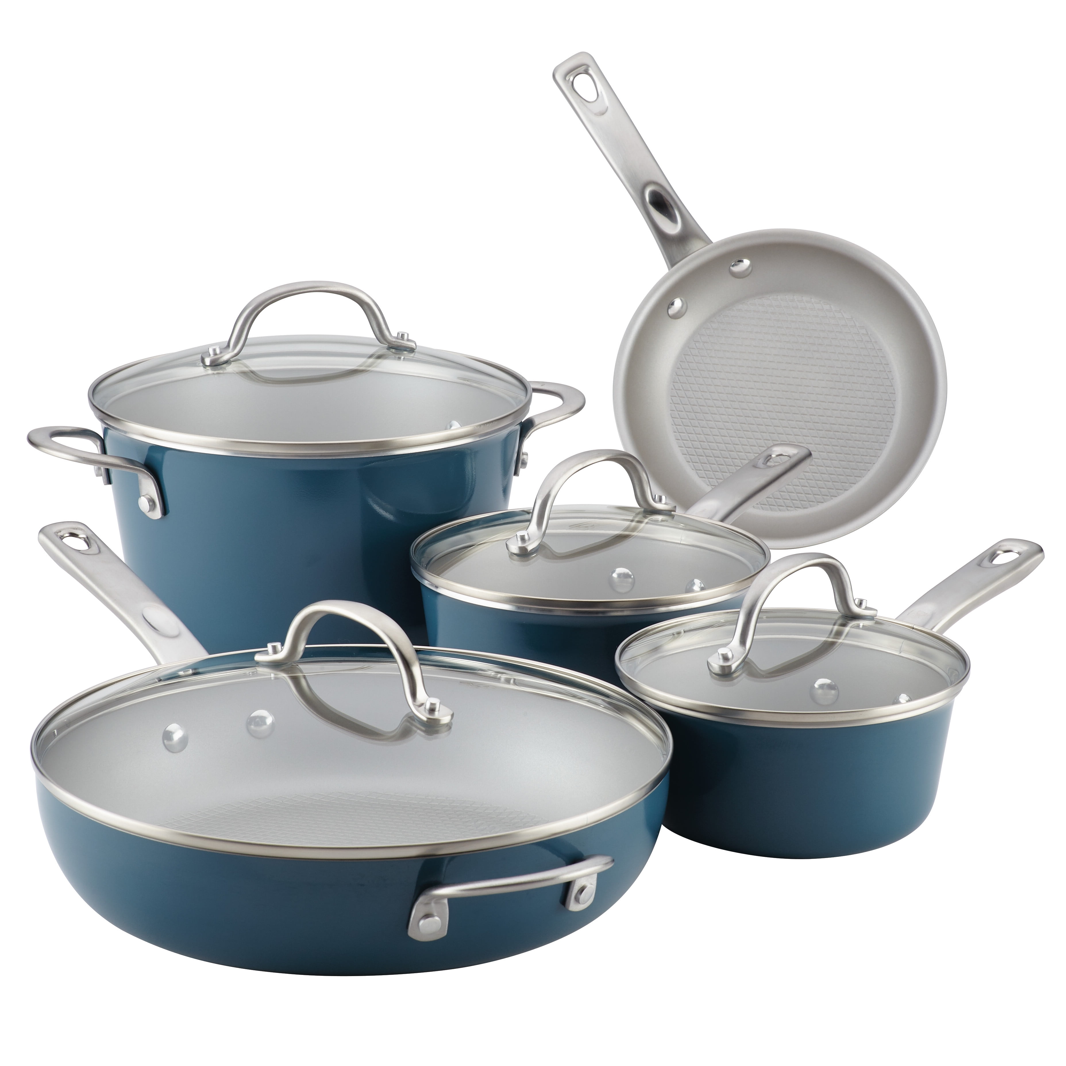 Ayesha Home Collection Porcelain Enamel Nonstick Cookware Set, 9Piece