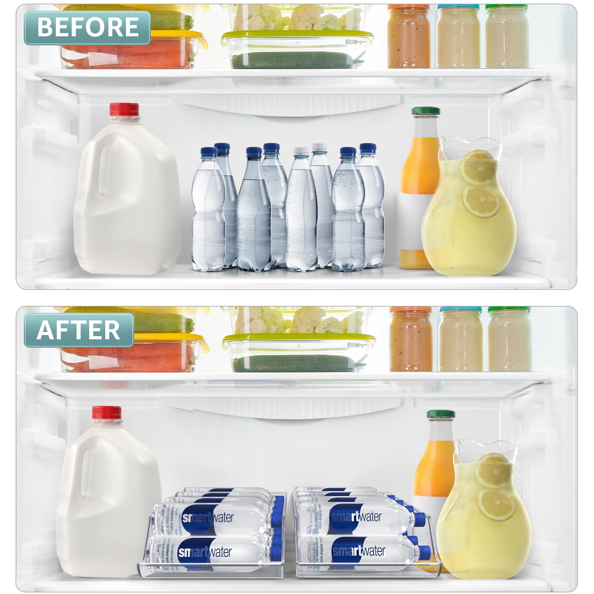 Sorbus Set of 2 Water Bottle Organizer Bins, Clear BPA-Free Fridge & Pantry Bottle Storage