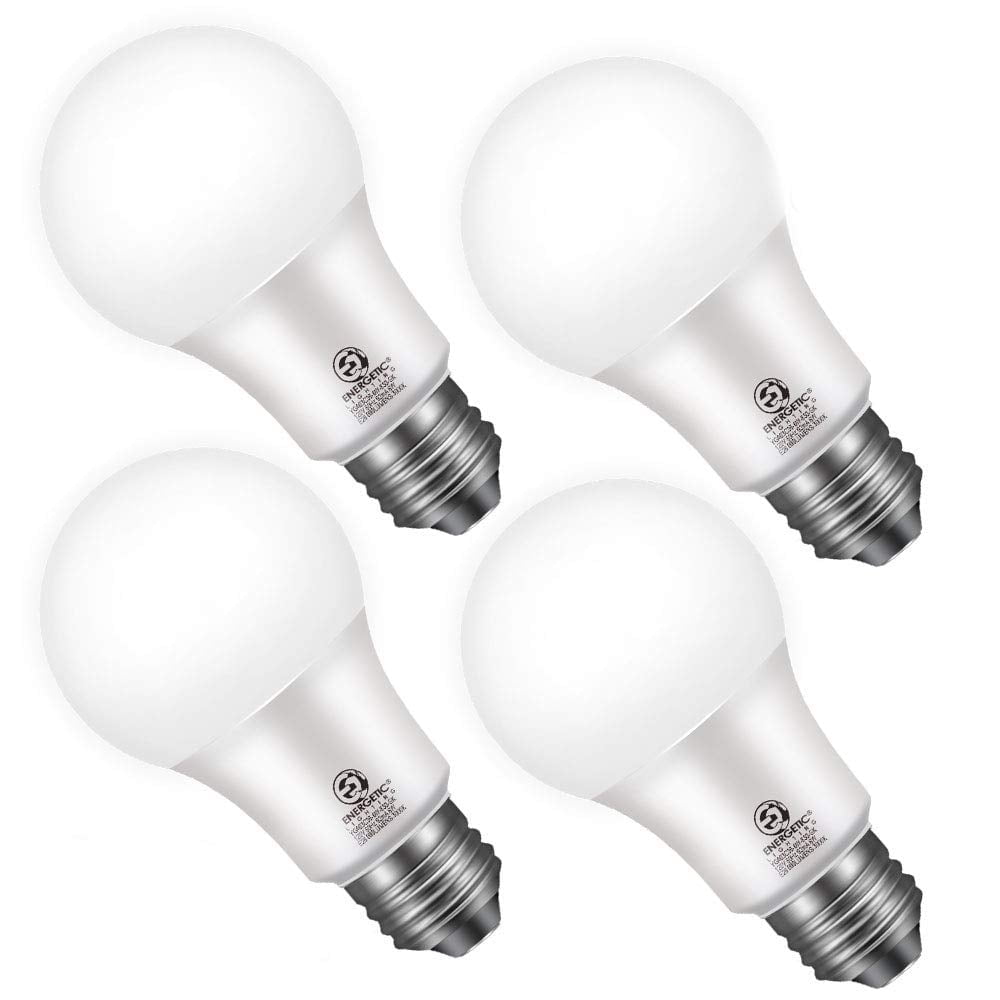ENERGETIC LED Dusk to Dawn Outdoor Light Bulb, 60 Watt Equivalent, 800LM, Daylight 5000K, E26 Base, Automatic On/Off for Porch, Hallway, Garage, ETL Listed, 4 Pack
