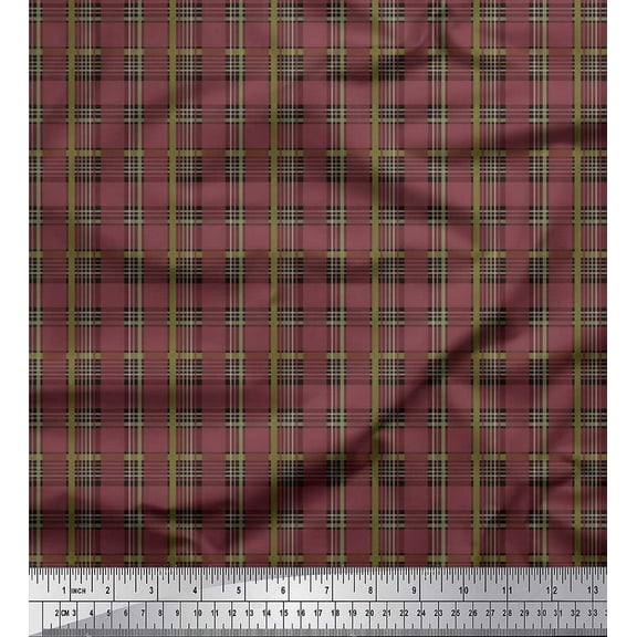 Soimoi Cotton Duck Fabric Plaid Check Printed Fabric 1 Yard 42 Inch Wide