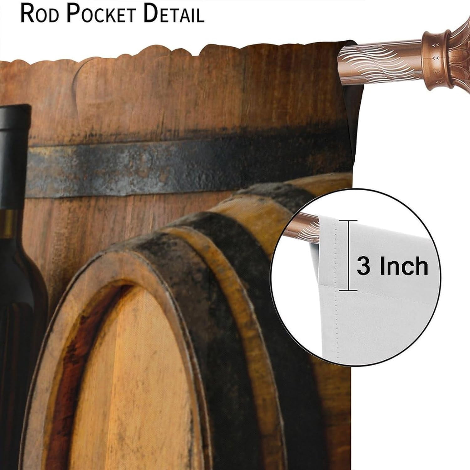 Red Wine Kitchen Curtains Vintage Grapes Brown Wood Barrel Curtain with Rod Pocket for Bedroom Living Room Home Decor Drapes Thermal Insulated Window Treatments 2 Panels Set 84x84in