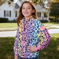thumbnail image 3 of Uorisanigo Girls Half Zip Pullover Sweatshirt Oversized Long Sleeve Pullover Top for Vacation Shopping Exercise Wear, Lightweight Rainbow Cheetah Leopard Print Quarter Zipper Hoodies, 3 of 7