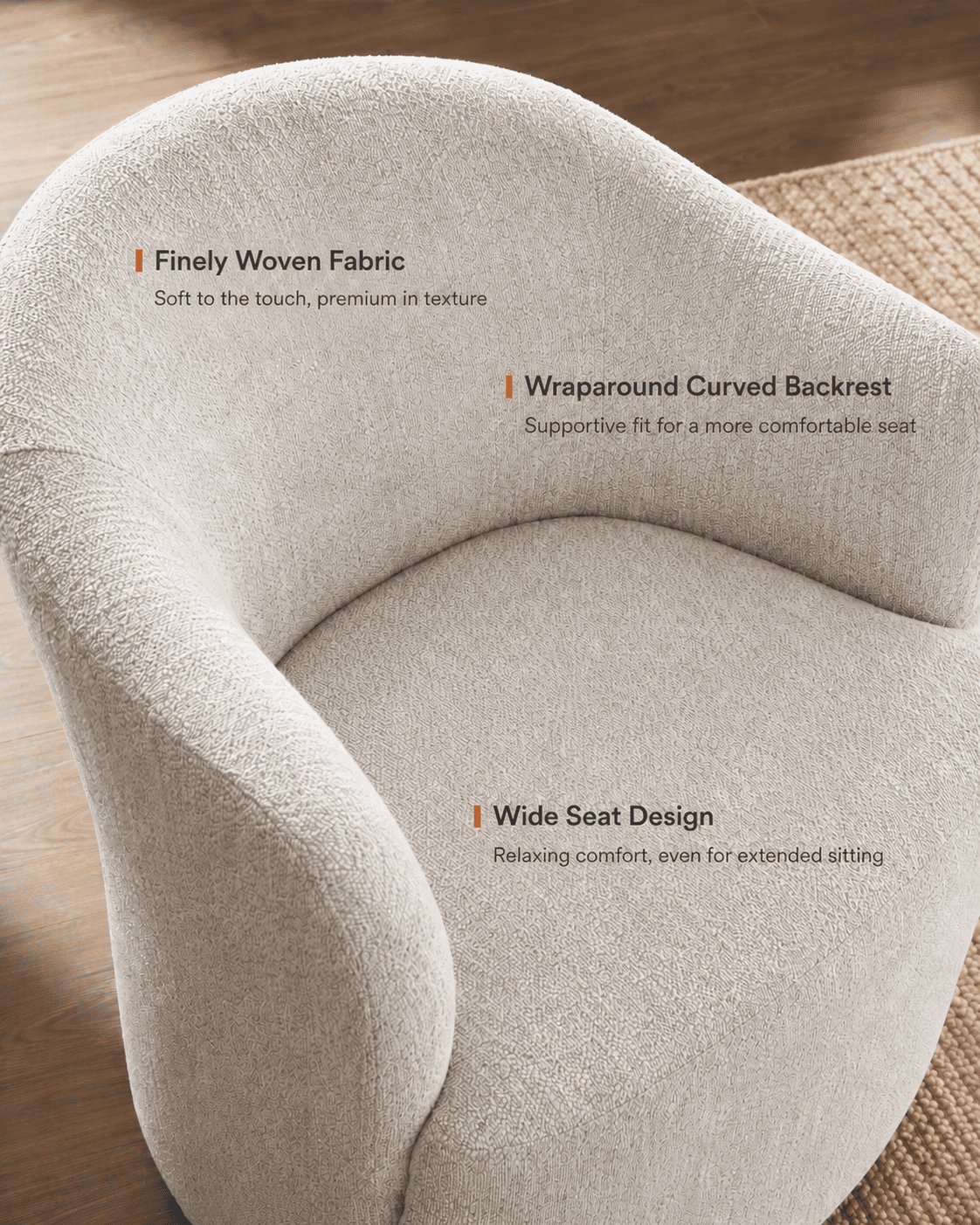 Aenkyo Dining Chair with Casters, Upholstered Barrel Back Rolling Accent Chair, Ginger Brown