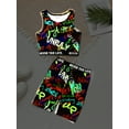 thumbnail image 3 of Chic Luminous Letter Print Girls 2-Piece Set, Tank Top + Biker Shorts Set Summer Clothes, Gift, For Outdoor Casual Activities, 3 of 8