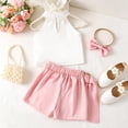 thumbnail image 6 of Glisme Girls Outfit Set Flower Sleeveless Halter Tees With Shorts Set Loose Fit Girls Outfit Size 5-6 Years Pink, 6 of 9