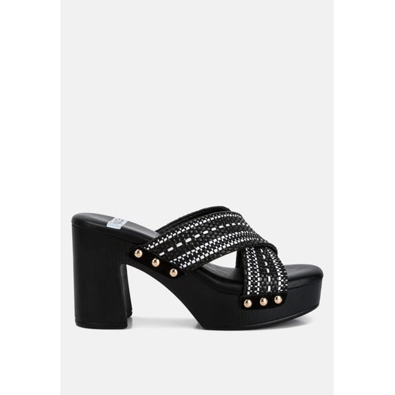 FInley Raffia High Block Heel Clogs In Black