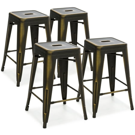 - Best Choice Products 24in Set of 4 Stackable Modern Industrial Distressed Metal Counter Height Bar Stools - Copper