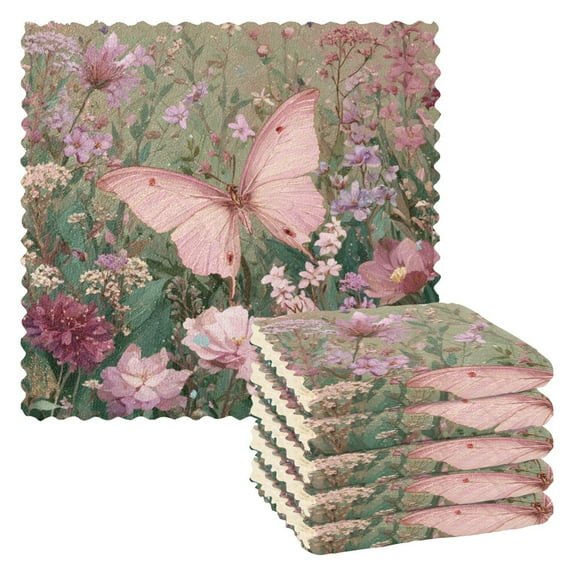 6PCS Dish Towels and Dish Cloths Reuseable Dishcloths Sets for Washing Dishes, Cooking, Baking Size 11" x 11" Delicate Butterfly