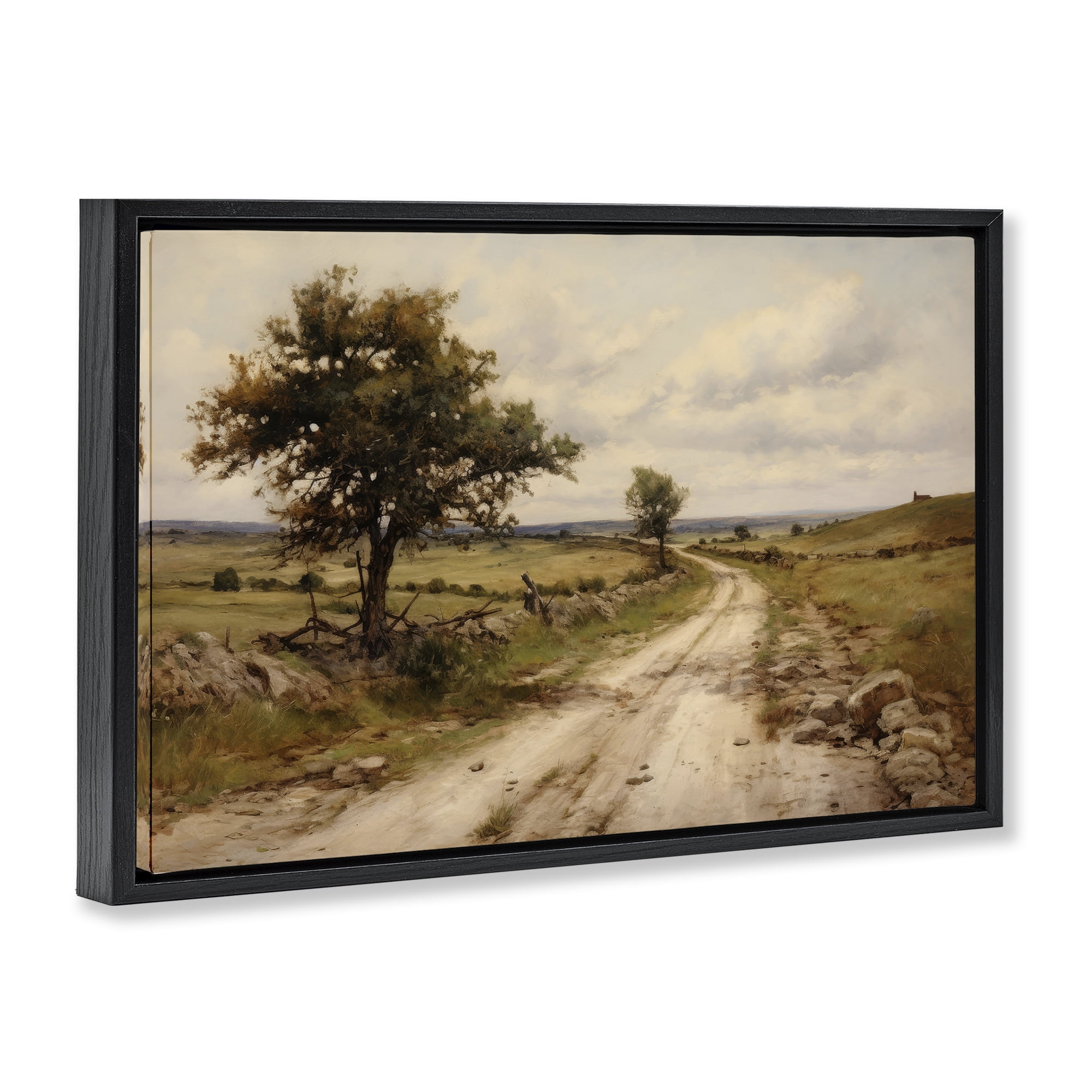 Stupell Industries Road To Nowhere Landscape & Nature Painting Black Floater Framed Canvas Art Print Wall Art, 25 x 17
