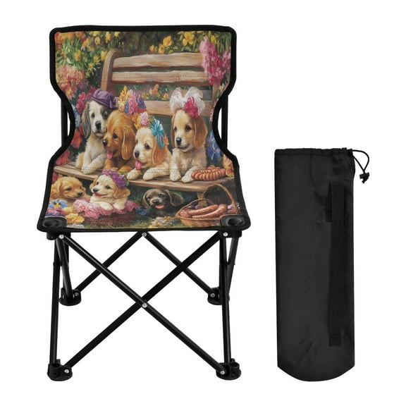 YAZAOO Camping Chairs Modern Puppy Picnic in A Flower Wonderland Pattern Folding chair