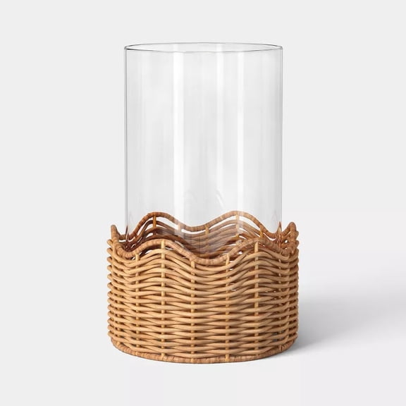 9"x6" Scalloped Rattan Hurricane Pillar Candle Holder