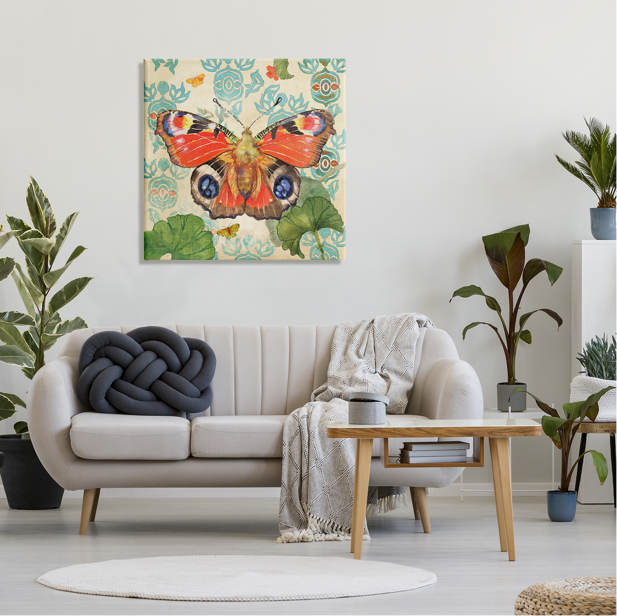 Stupell Industries Floral Boho Butterfly Animals & Insects Painting Gallery Wrapped Canvas Art Print Wall Art, 30 x 30
